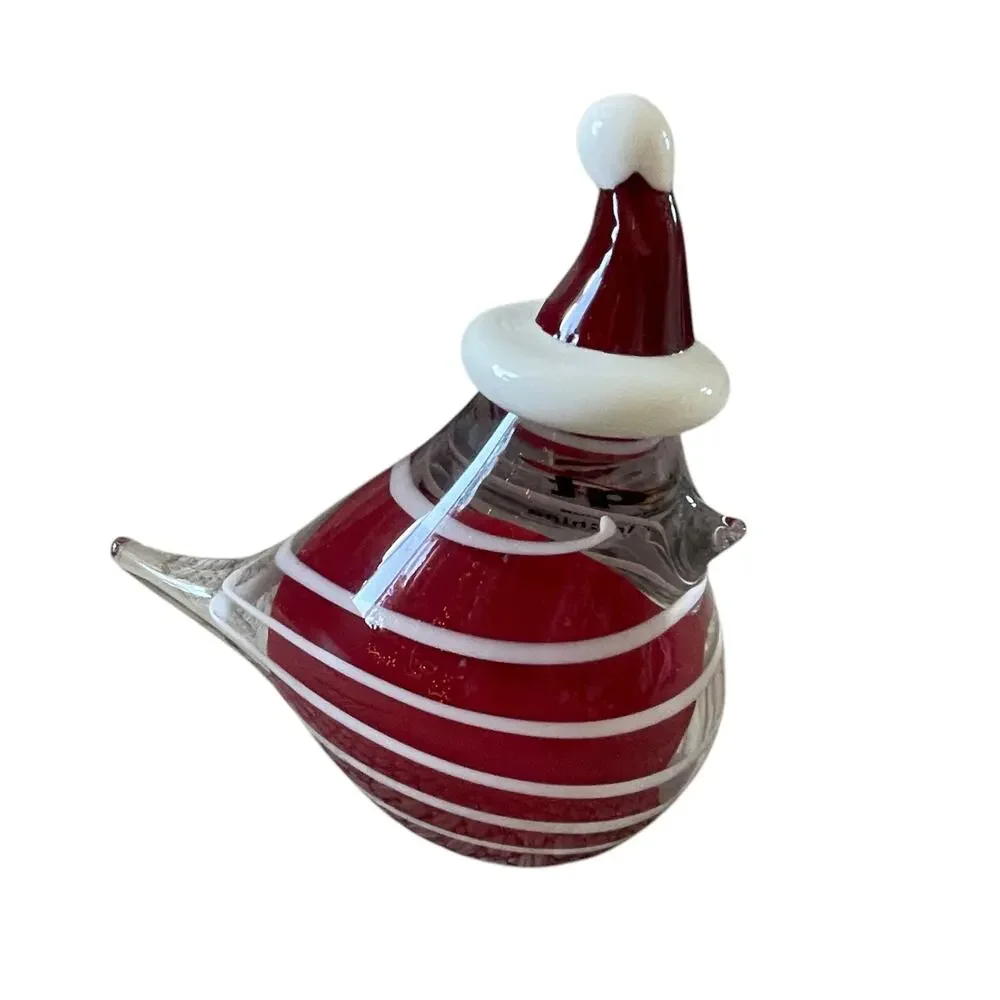 Hand Blown Art Glass CHRISTMAS CARDINAL 7in Red & White Candy Cane Swirl New